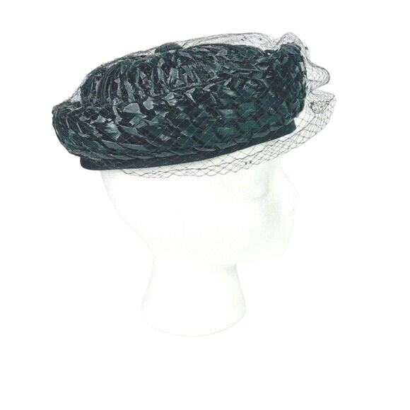 Miss Eileen Vintage Black Bumper Style Hat With Short Top Veil With Hat Pin - Picture 3 of 7
